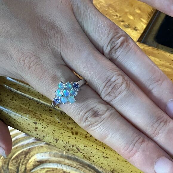 Natural Ethiopian Opal Tanzanite Sterling Silver Ring Size 10 - Picture 4 of 9